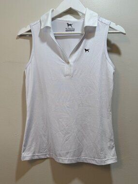 The Black Dog White Sleeveless Golf Pickleball Tennis Tee Time Polo Shirt XS NWT